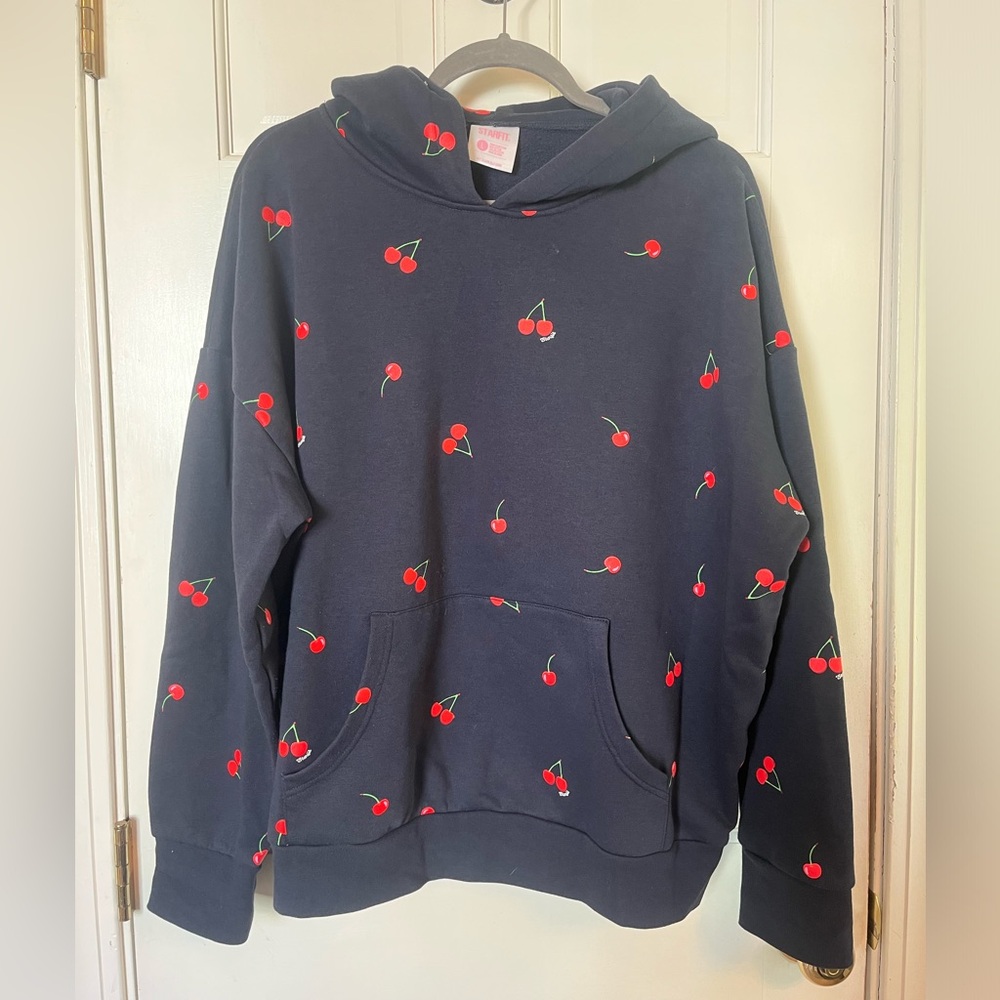 Cherry Print Navy Hoodie